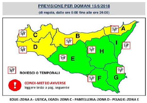 Allerta gialla, per temporali e piogge domani in Sicilia